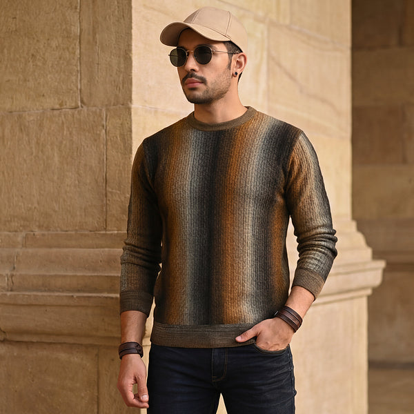 Killer Men Round Neck Brown Sweaters
