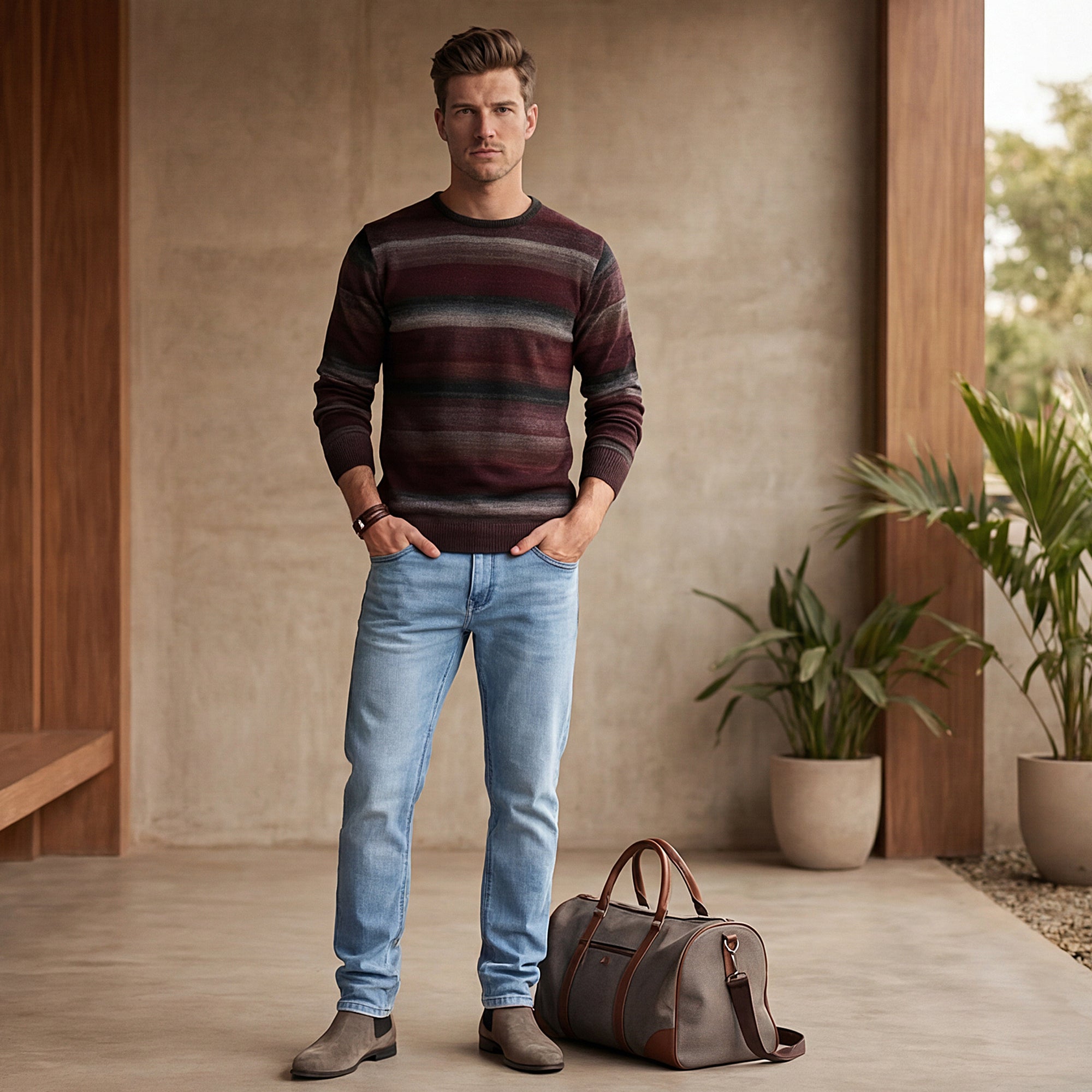 Killer Men Round Neck Wine Sweaters