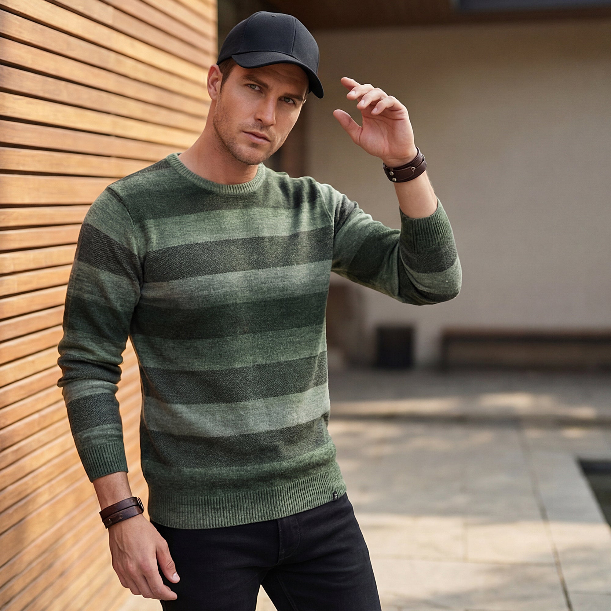 Killer Men Round Neck Green Sweaters