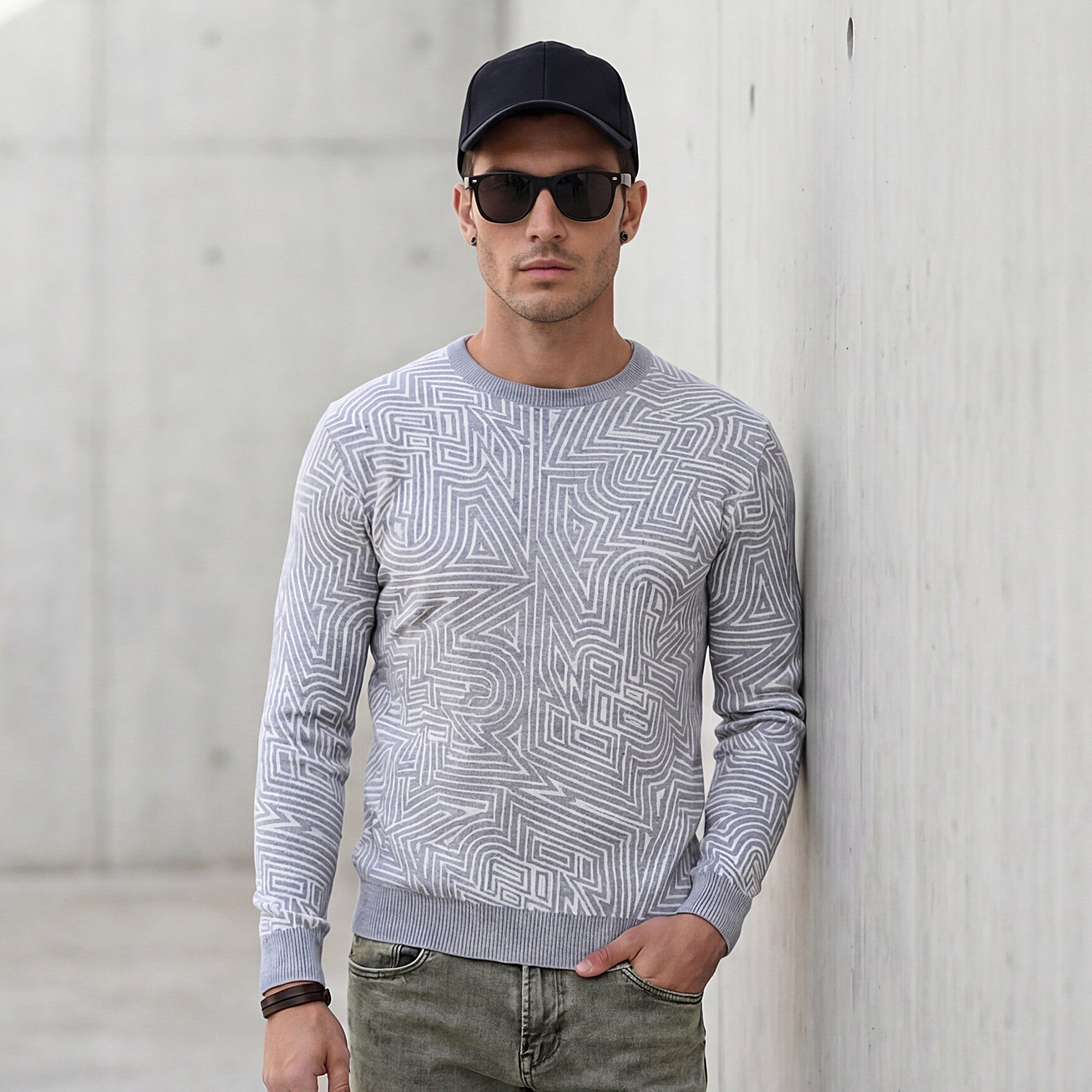 Killer Men Round Neck Grey Sweaters