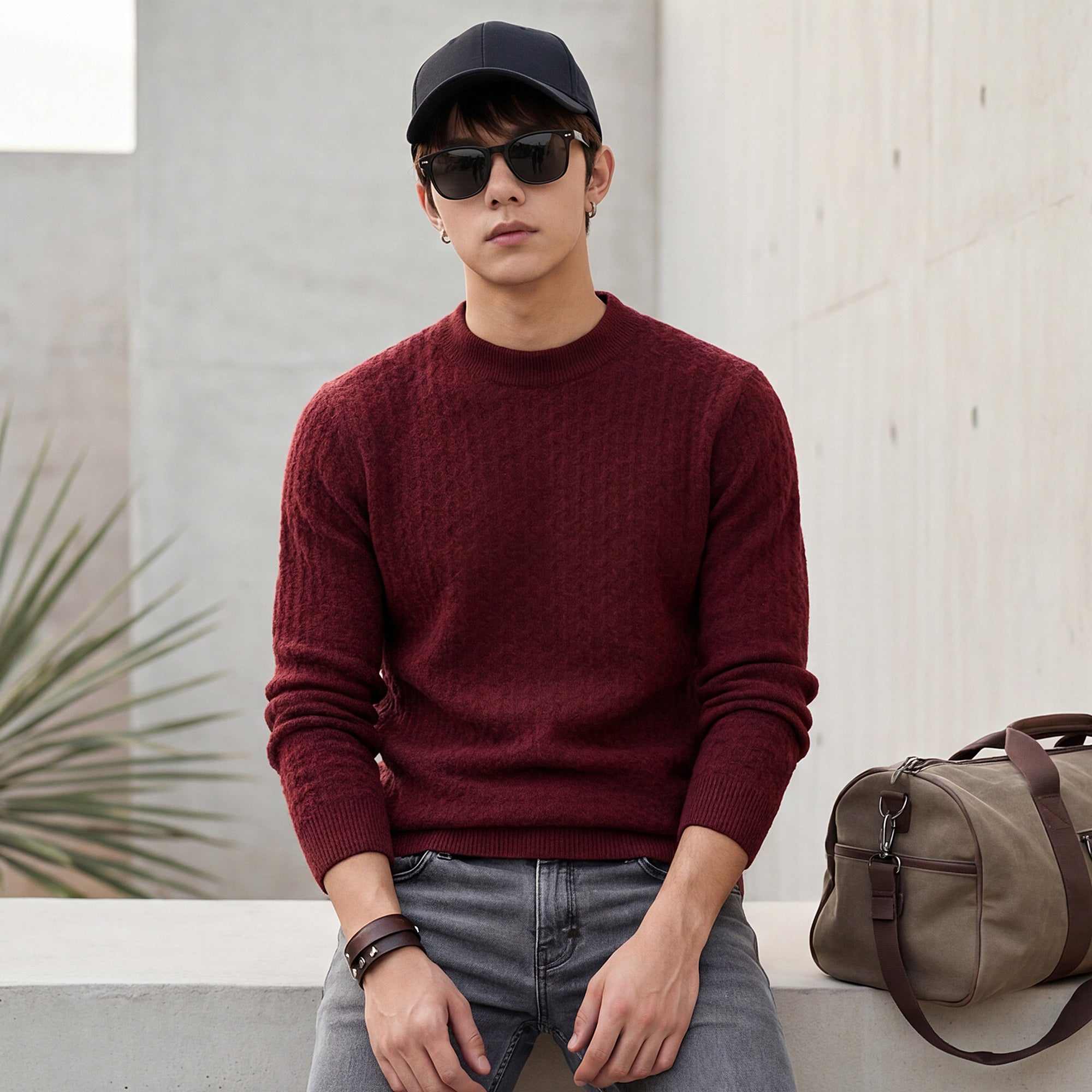 Killer Men High Neck Wine Sweaters
