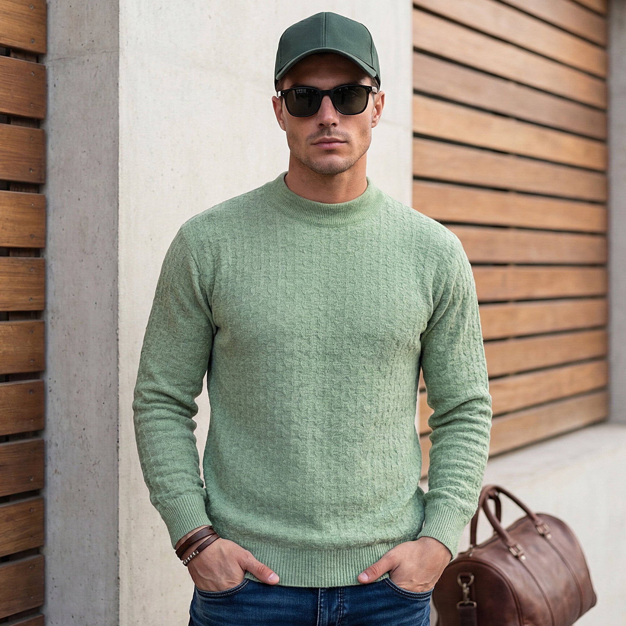 Killer Men High Neck Light Green Sweaters