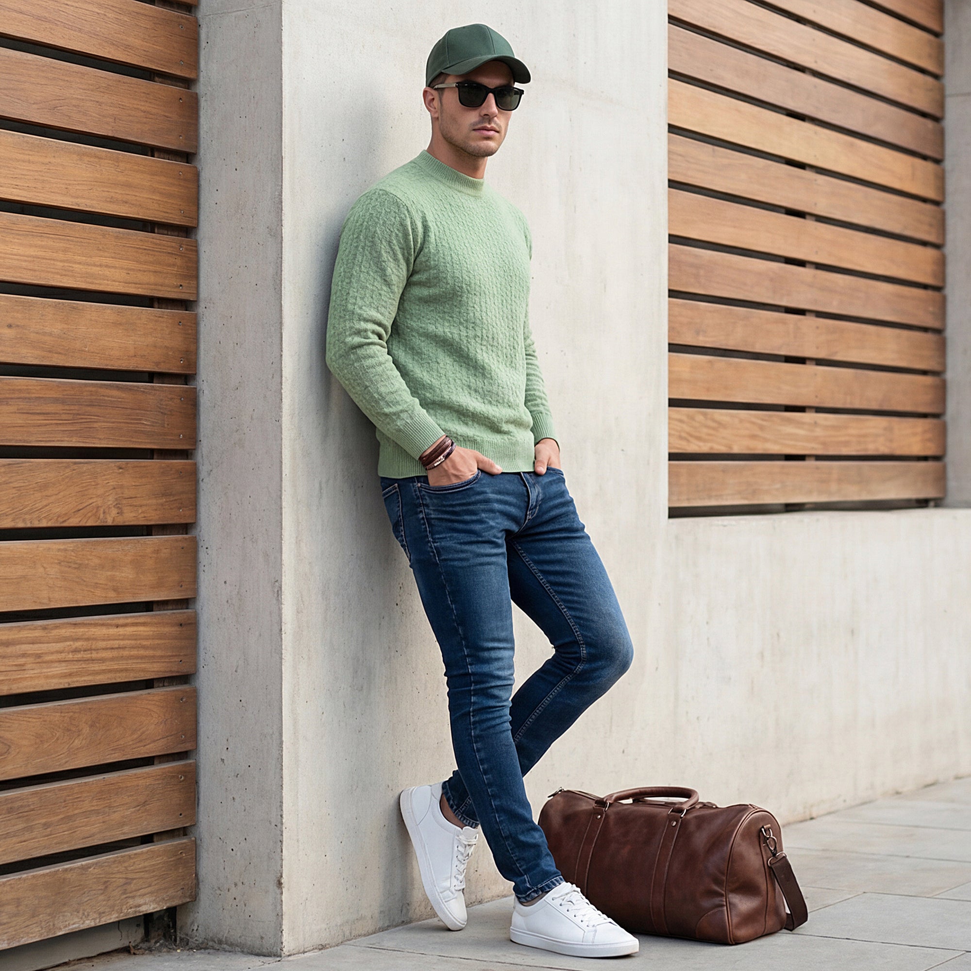 Killer Men High Neck Light Green Sweaters