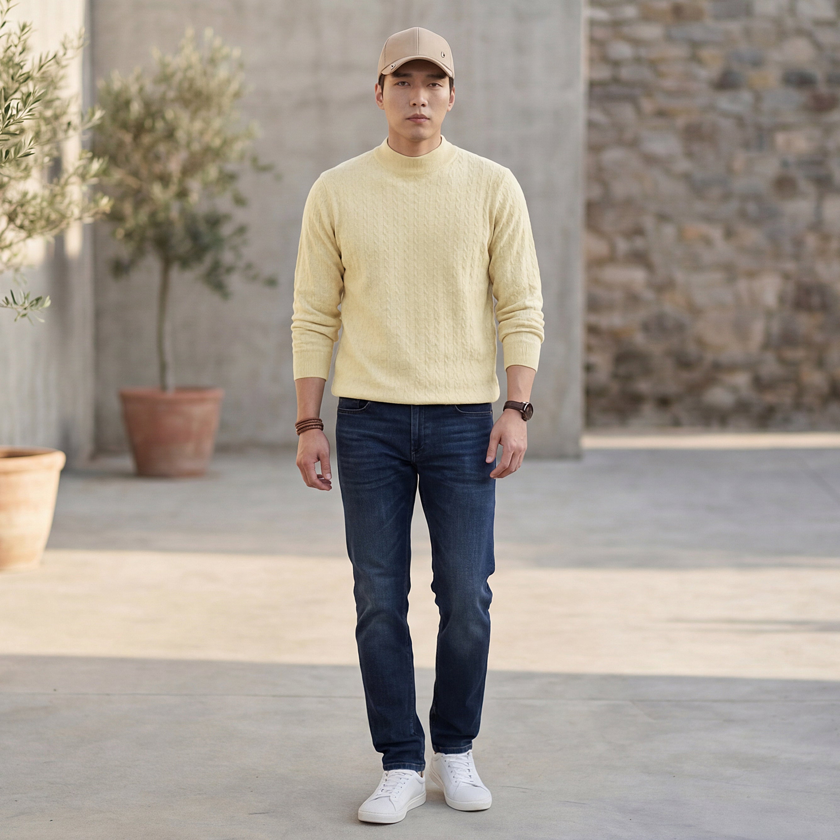Killer Men High Neck Beige Sweaters
