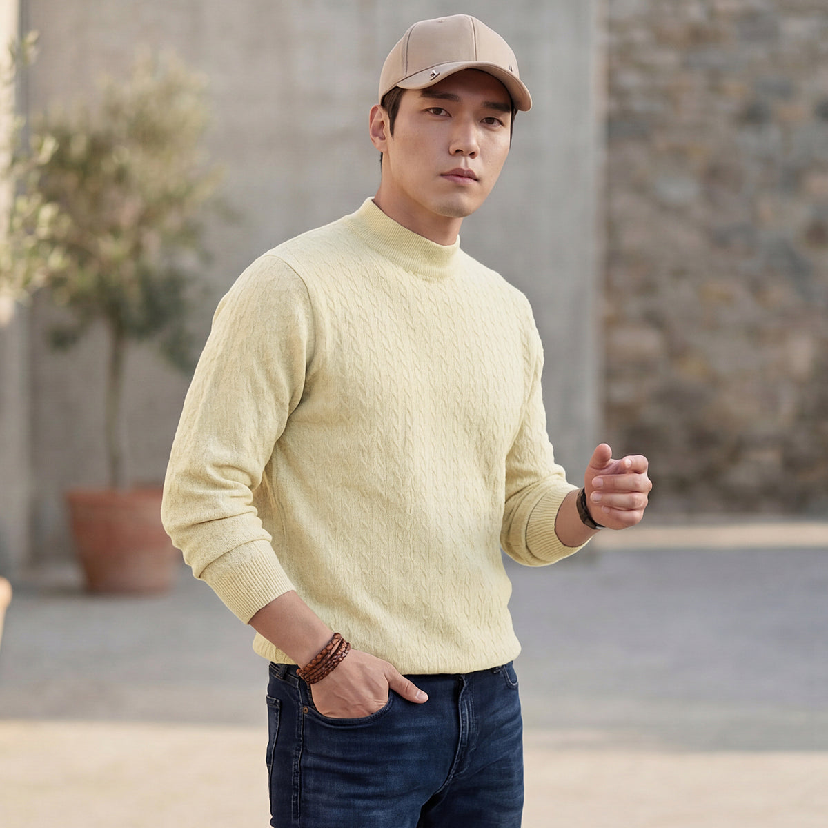 Killer Men High Neck Beige Sweaters