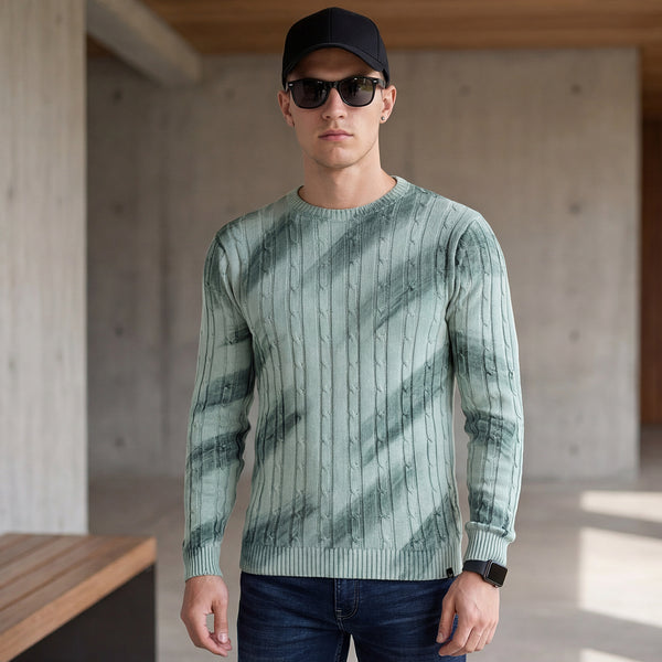Killer Men Round Neck Green Printed Sweaters
