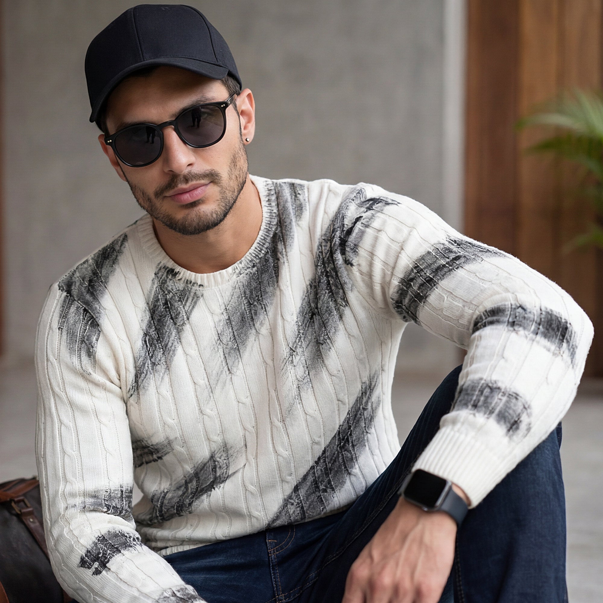 Killer Men Round Neck White Printed Sweaters