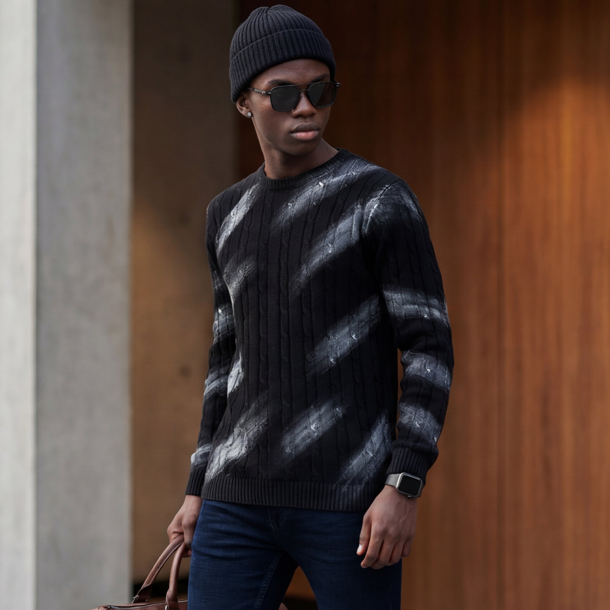 Killer Men Round Neck Balck Printed Sweaters