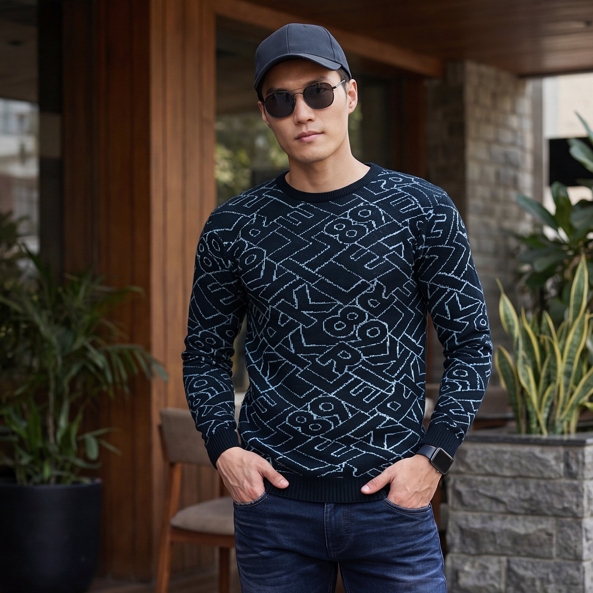Killer Men Round Neck Navy Sweaters