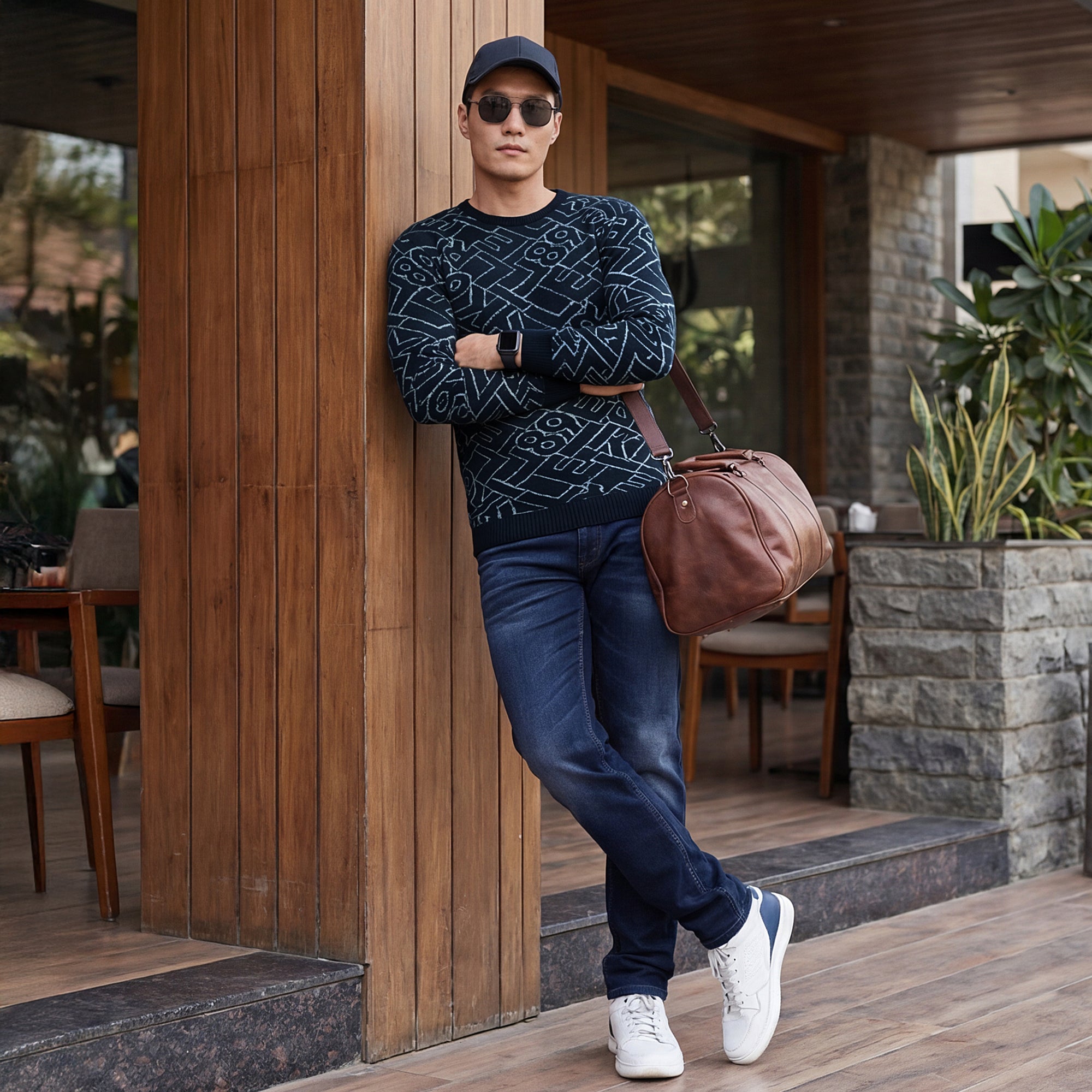 Killer Men Round Neck Navy Sweaters