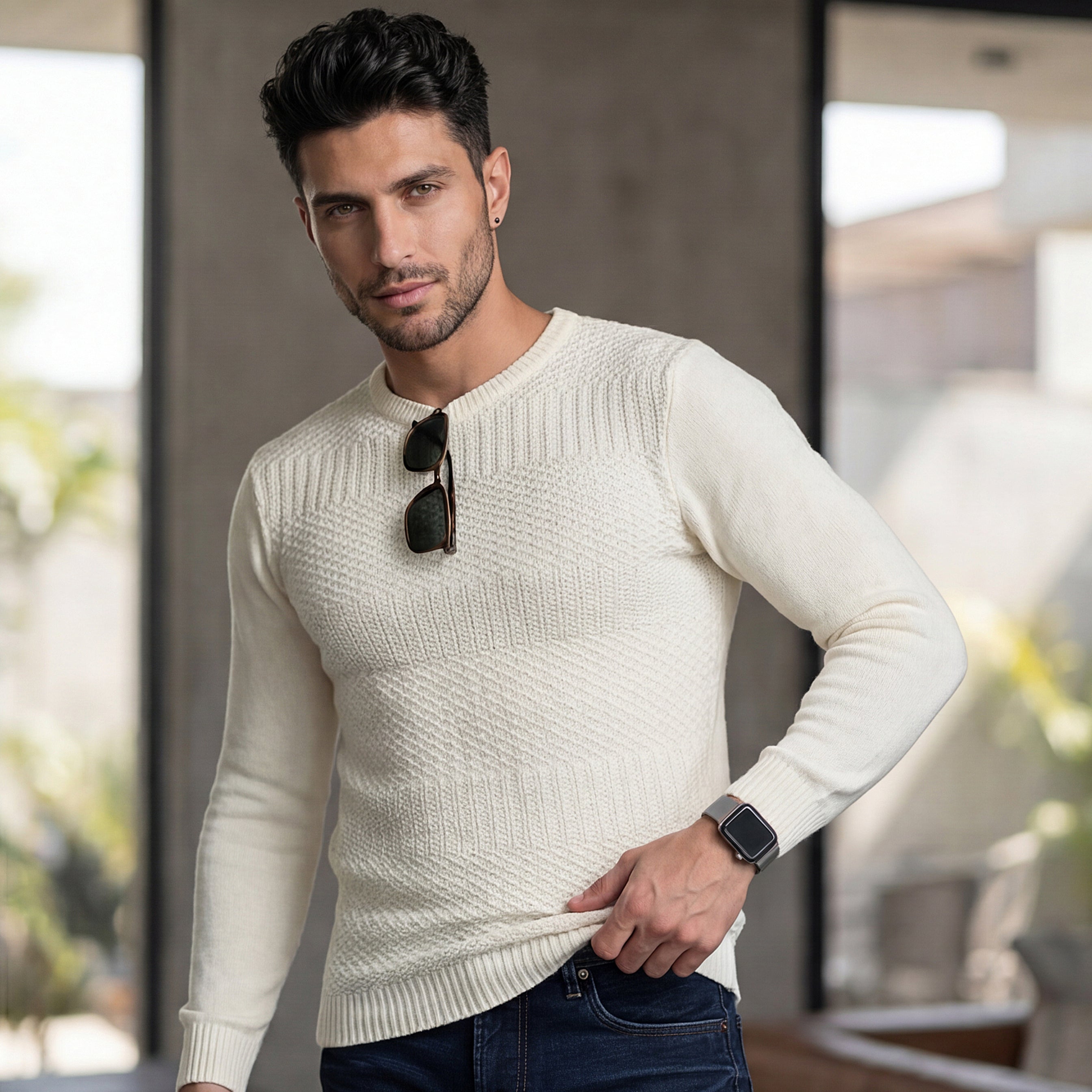 Killer Men Round Neck Off White Sweaters
