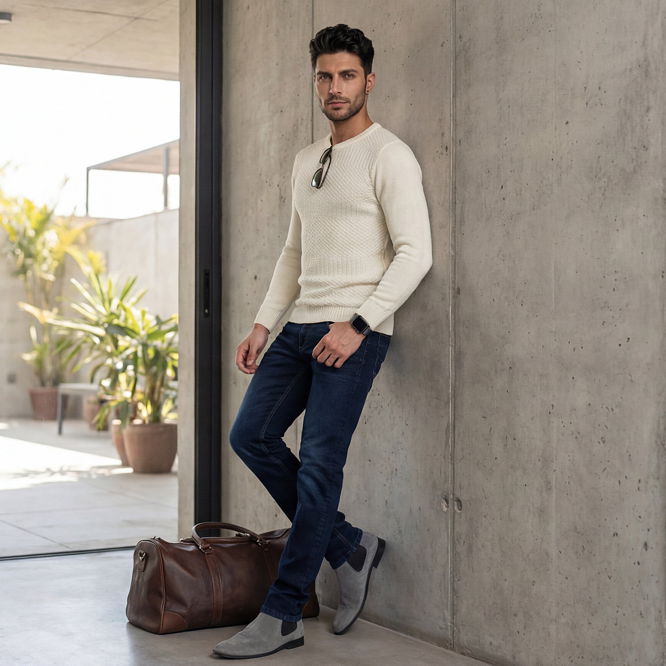 Killer Men Round Neck Off White Sweaters