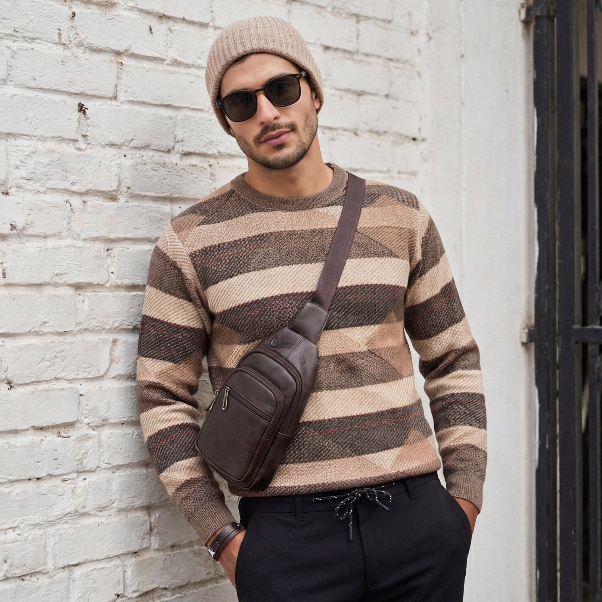 Killer Men Round Neck Brown Sweaters