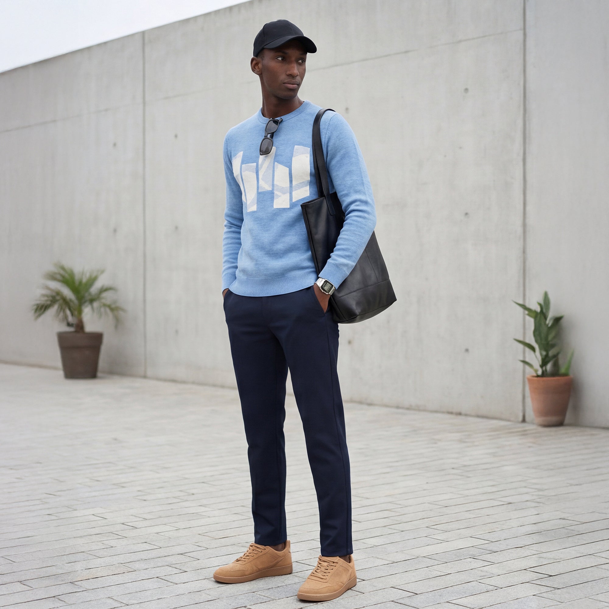 Killer Men Round Neck Light Blue Sweaters