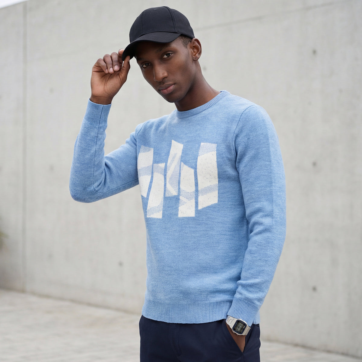 Killer Men Round Neck Light Blue Sweaters