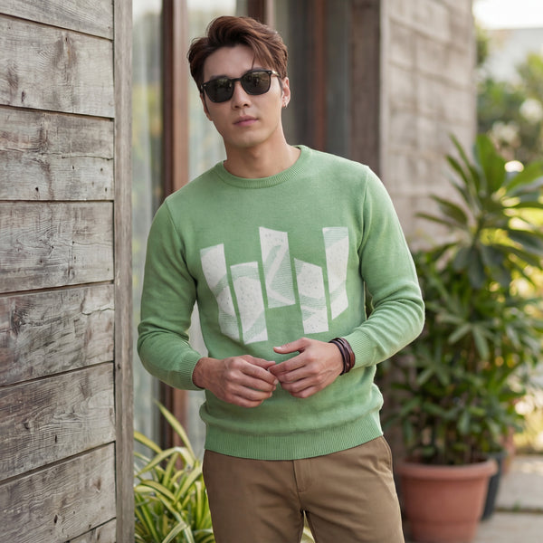 Killer Men Round Neck Light Green Sweaters