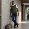 Killer Men V Neck Sleeveless Dark Olive Sweaters