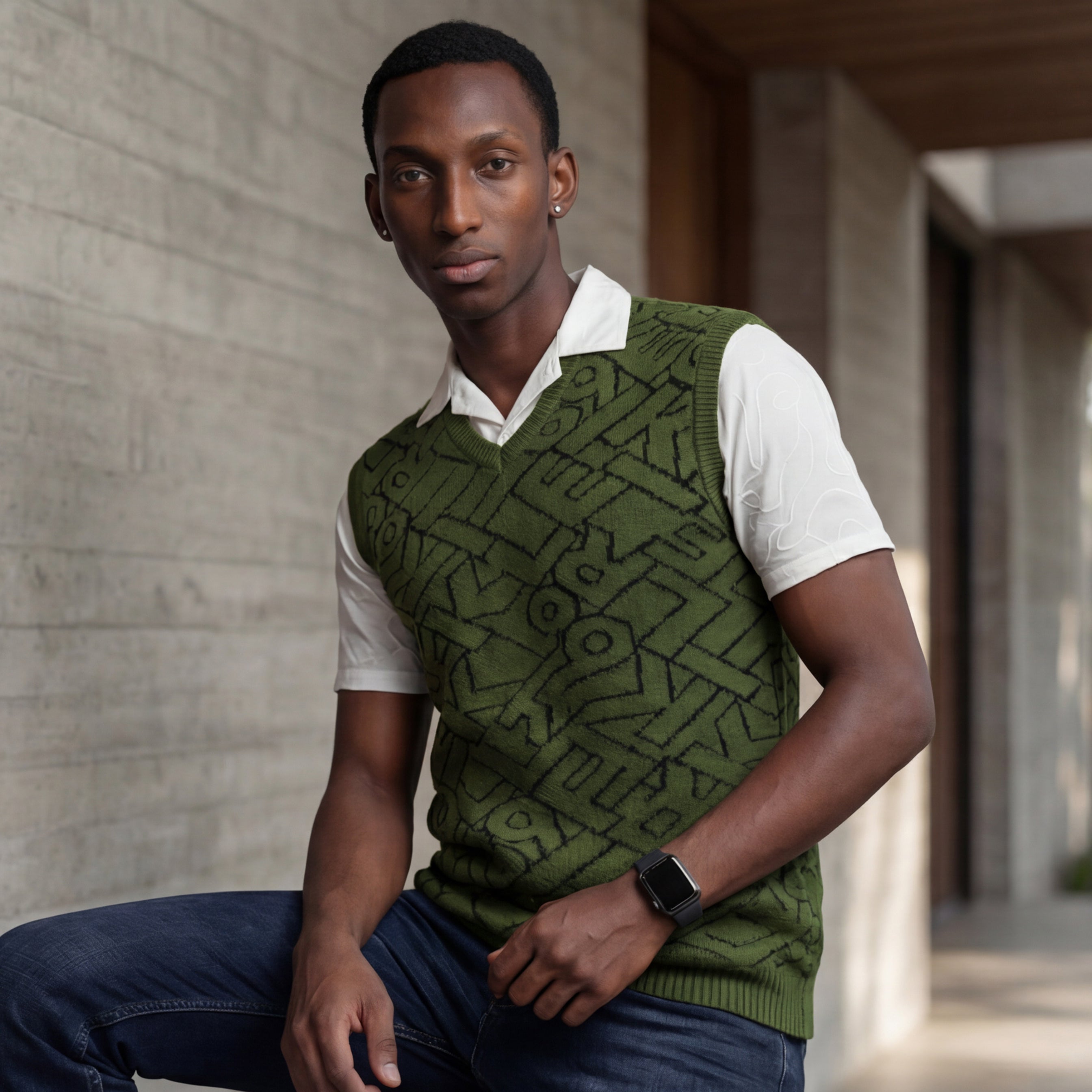 Killer Men V Neck Sleeveless Dark Olive Sweaters