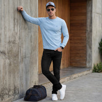 Killer Men Round Neck Light Blue Sweaters