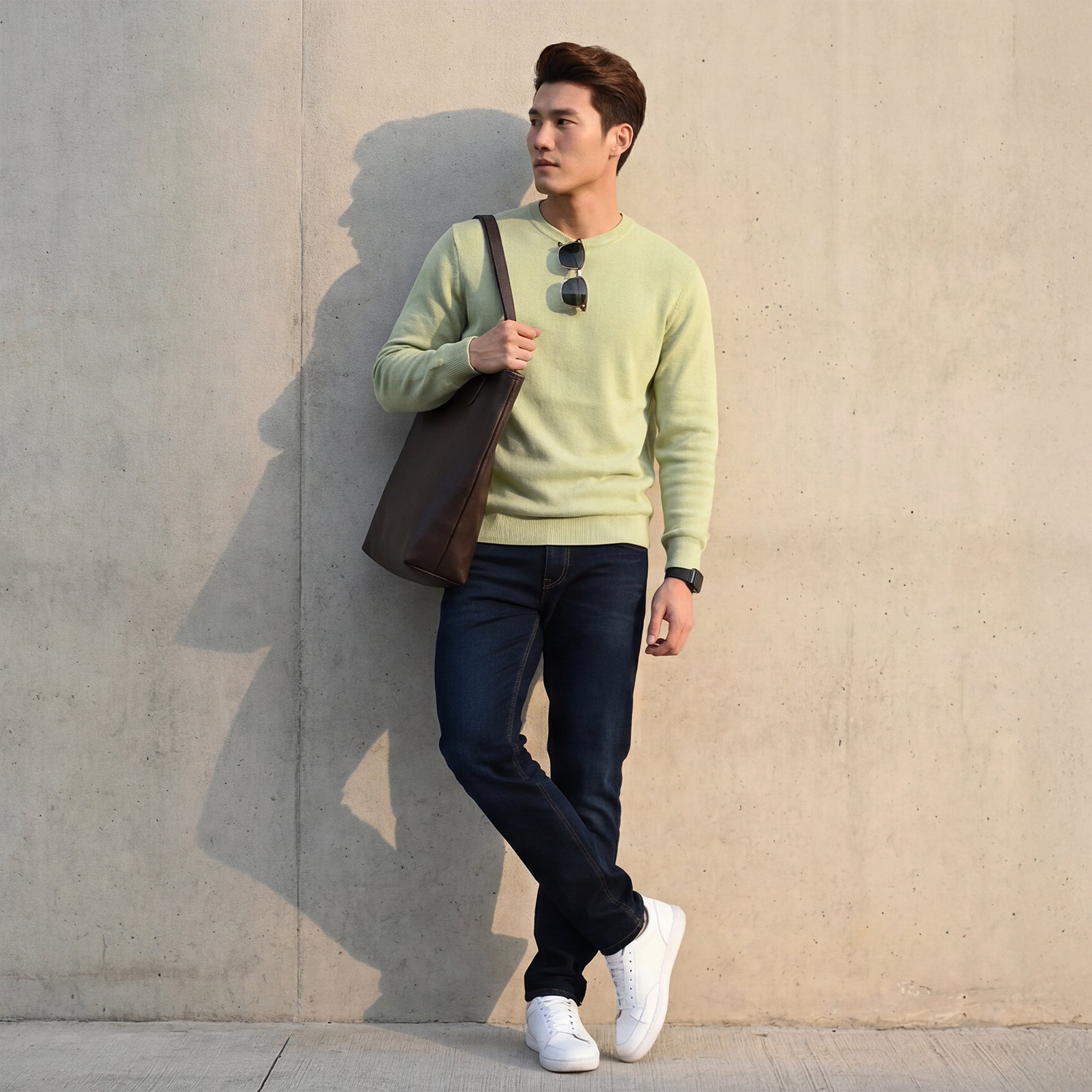 Killer Men Round Neck Light Green Sweaters