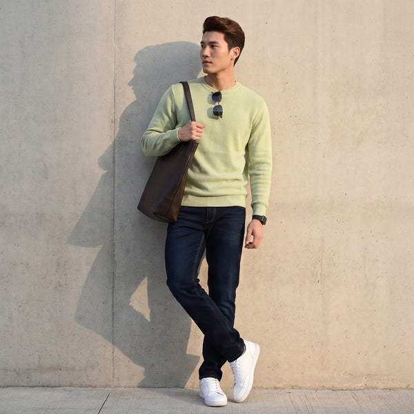 Killer Men Round Neck Light Green Sweaters