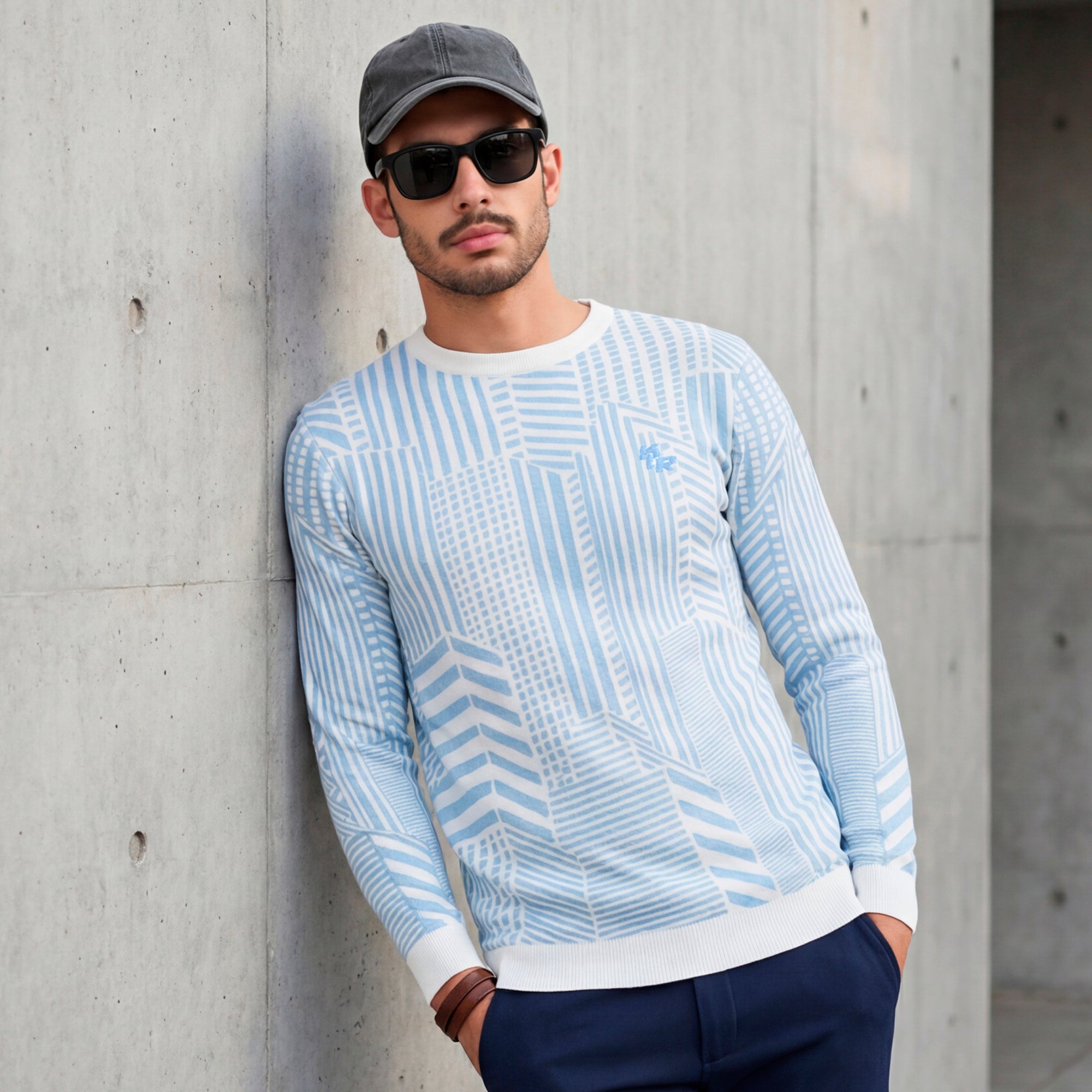Killer Men Round Neck Light Blue Sweaters