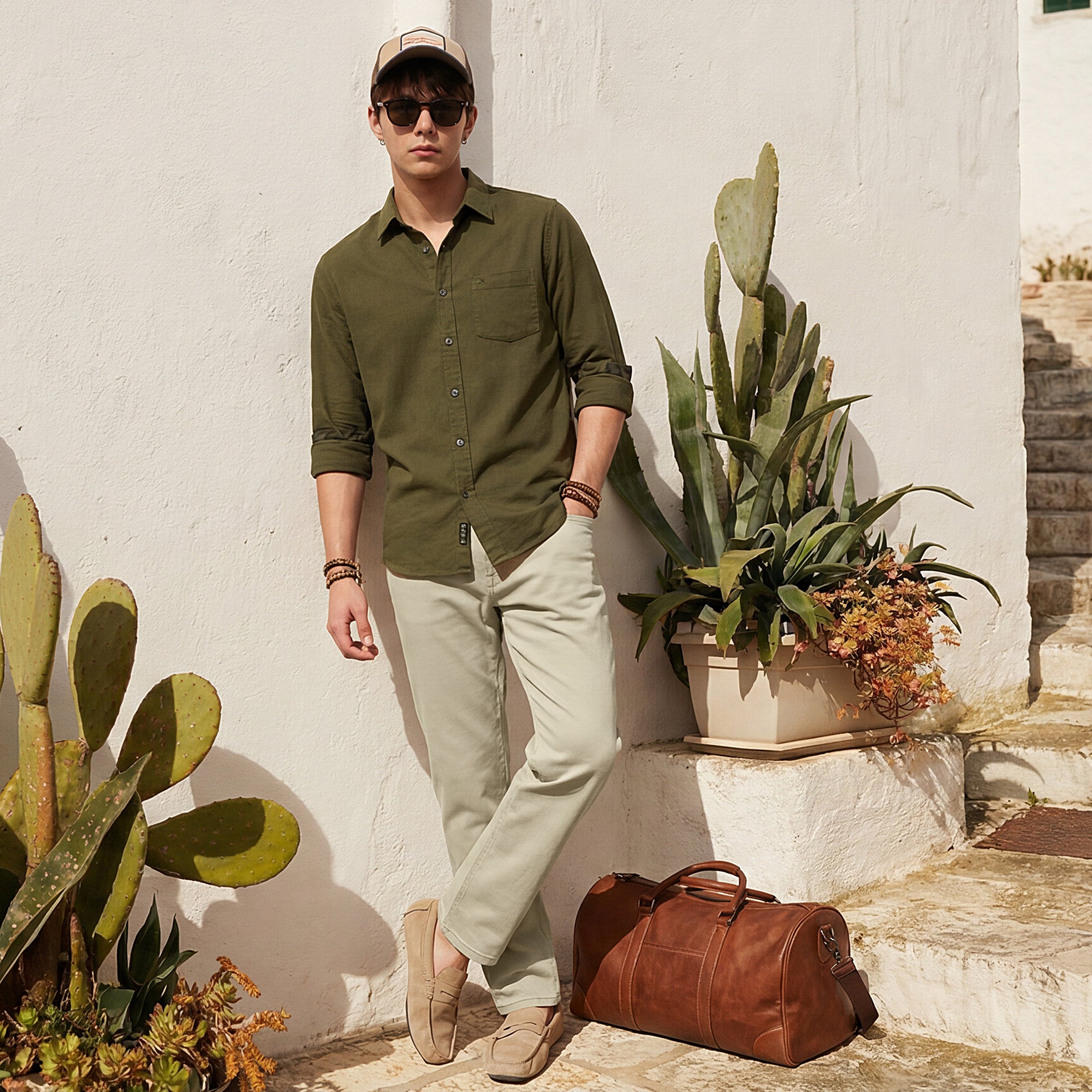 Killer Men Light Green Ankle Fit Pants