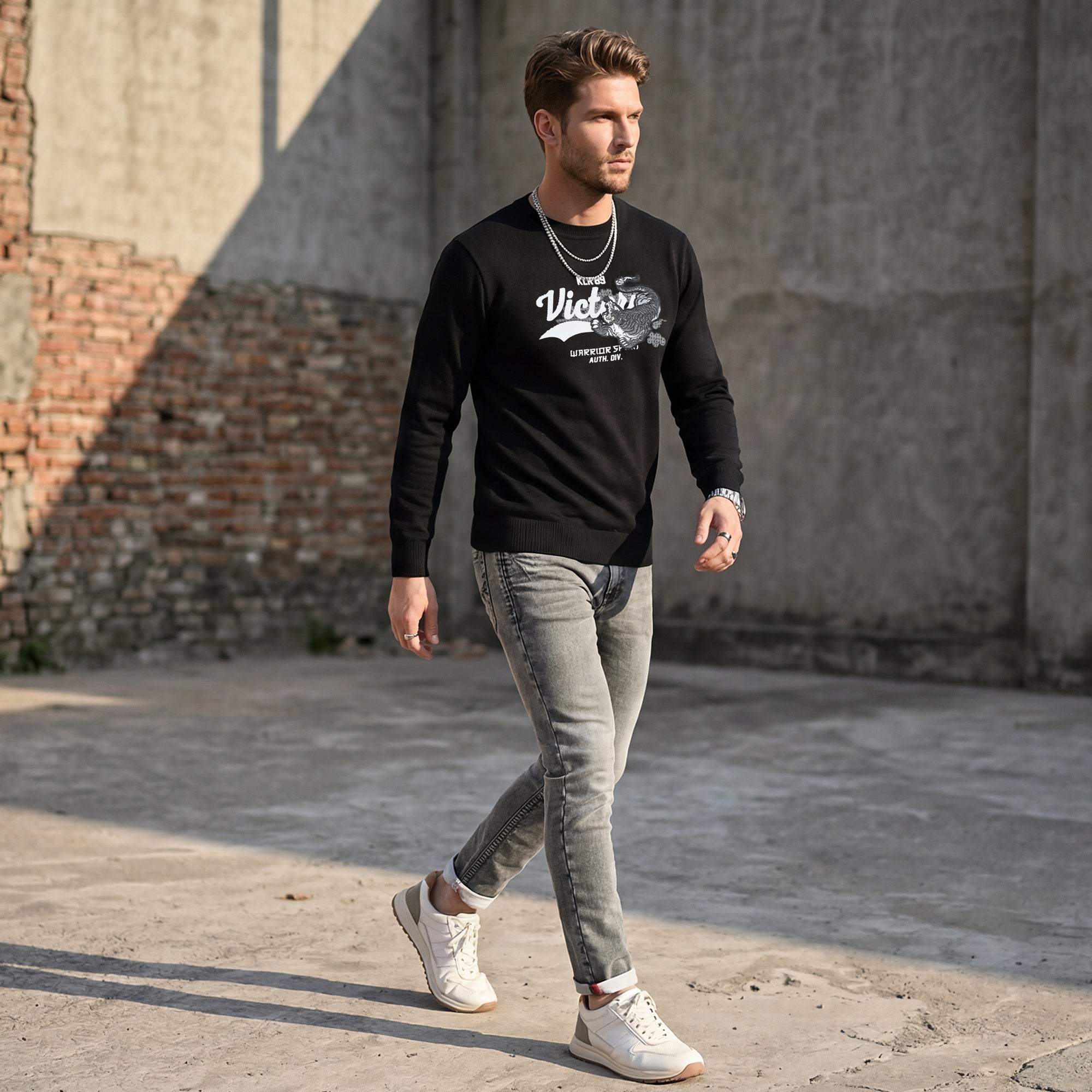 Killer Men Black Printed Flat Knits