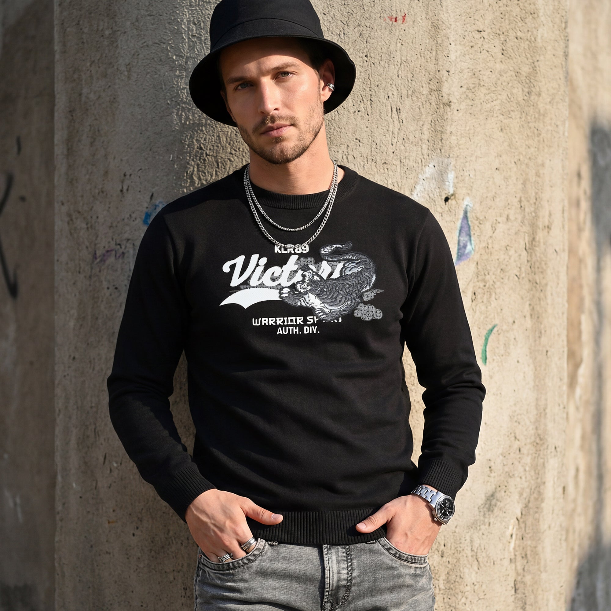 Killer Men Black Printed Flat Knits