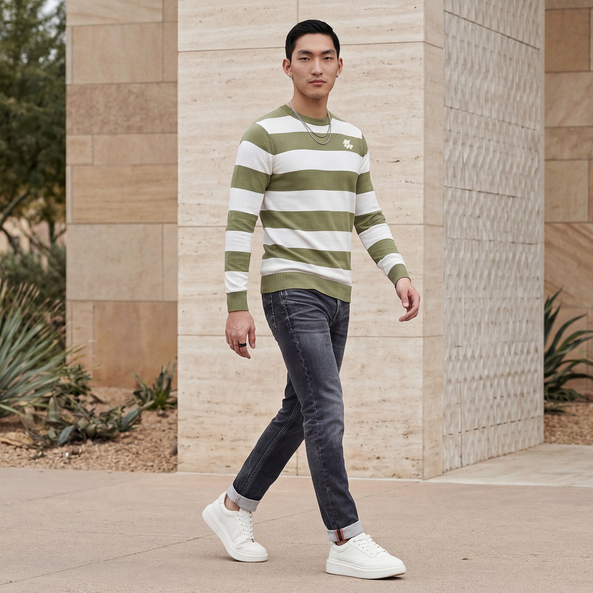 Killer Men Light Green Striped Flat Knits