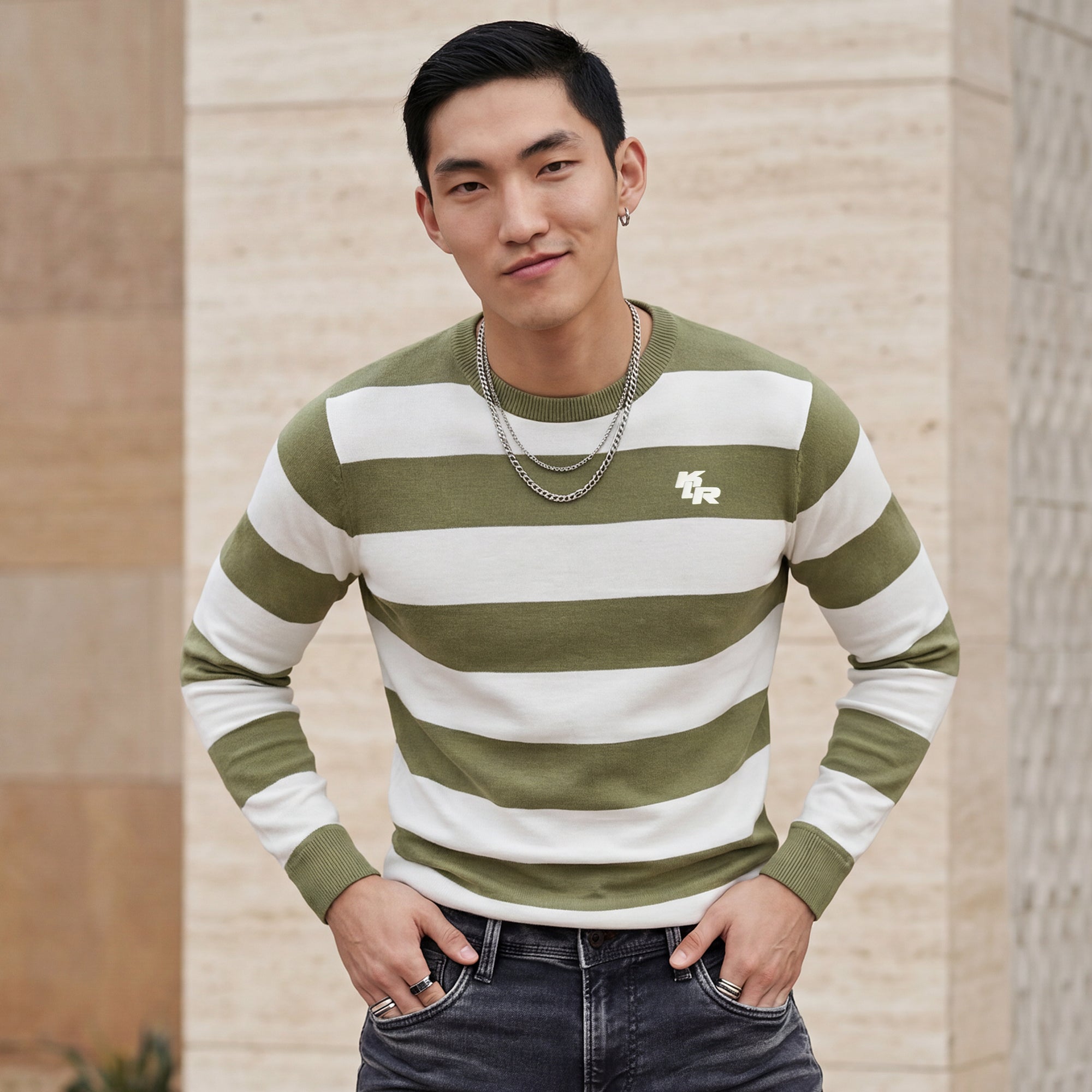 Killer Men Light Green Striped Flat Knits