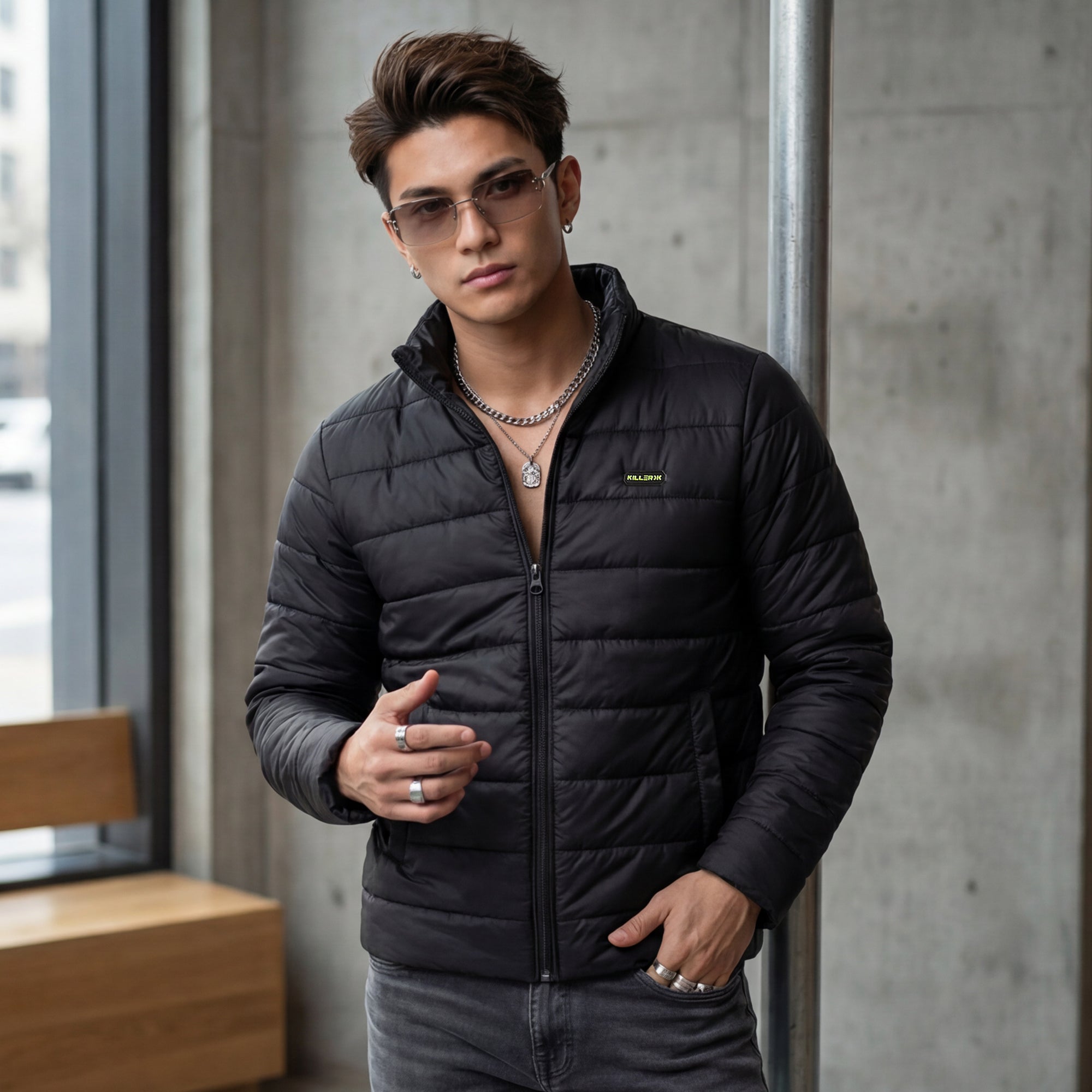 Killer Men Black High Neck Jackets