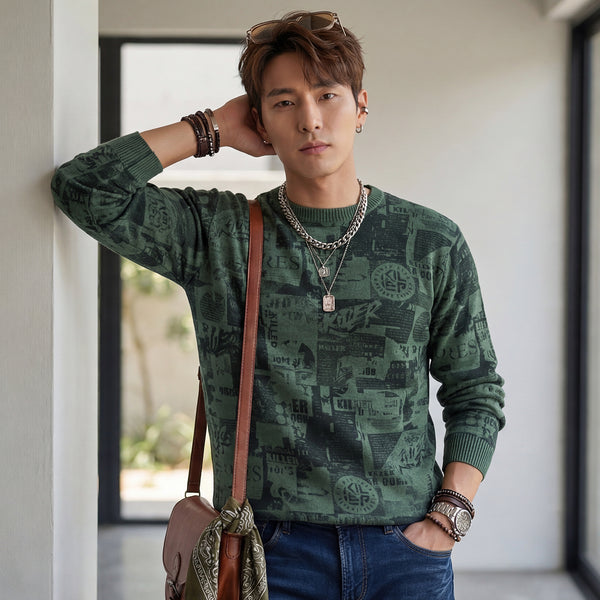 Killer Men Green Printed Flat Knits