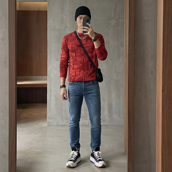 Killer Men Red Printed Flat Knits