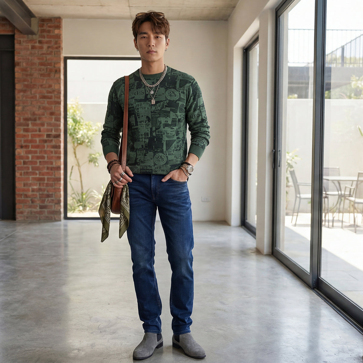 Killer Men Green Printed Flat Knits