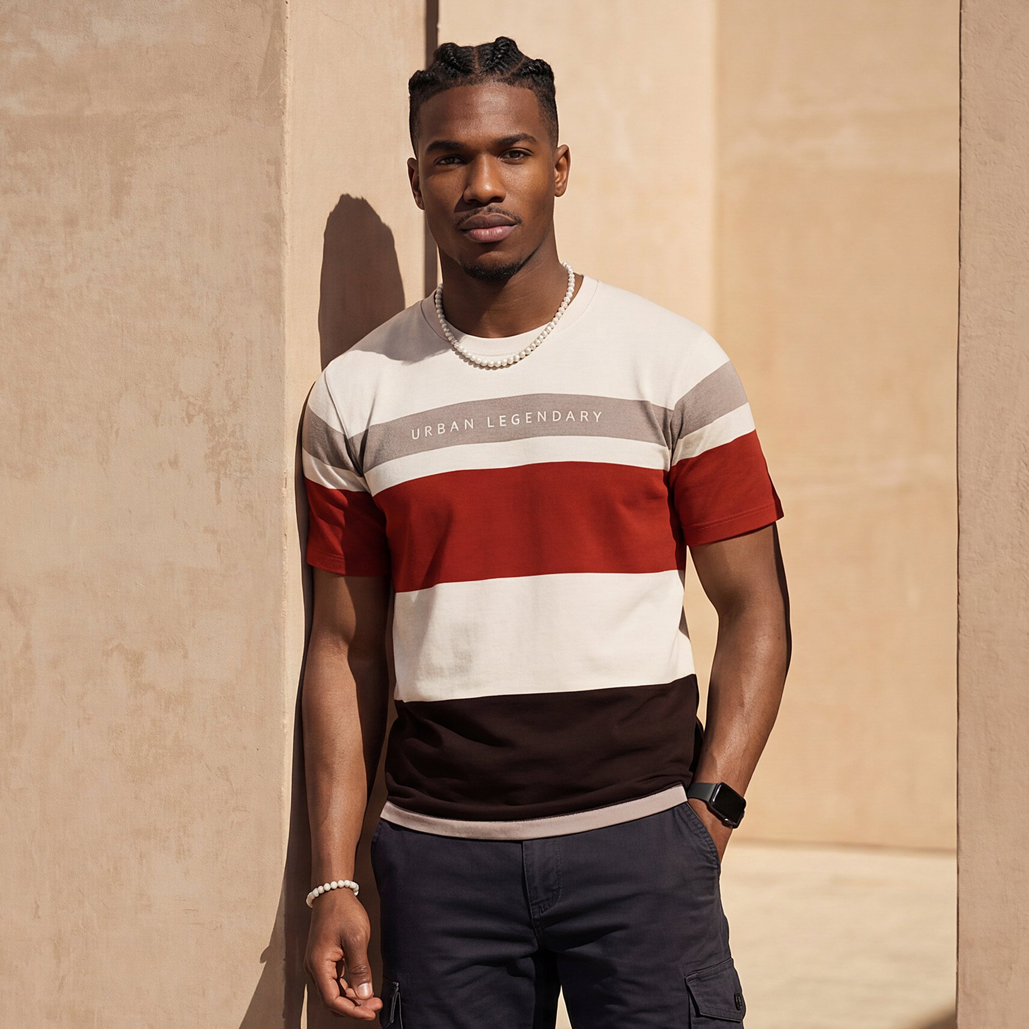 Killer Men Beige Stripe Slim Fit T-Shirts