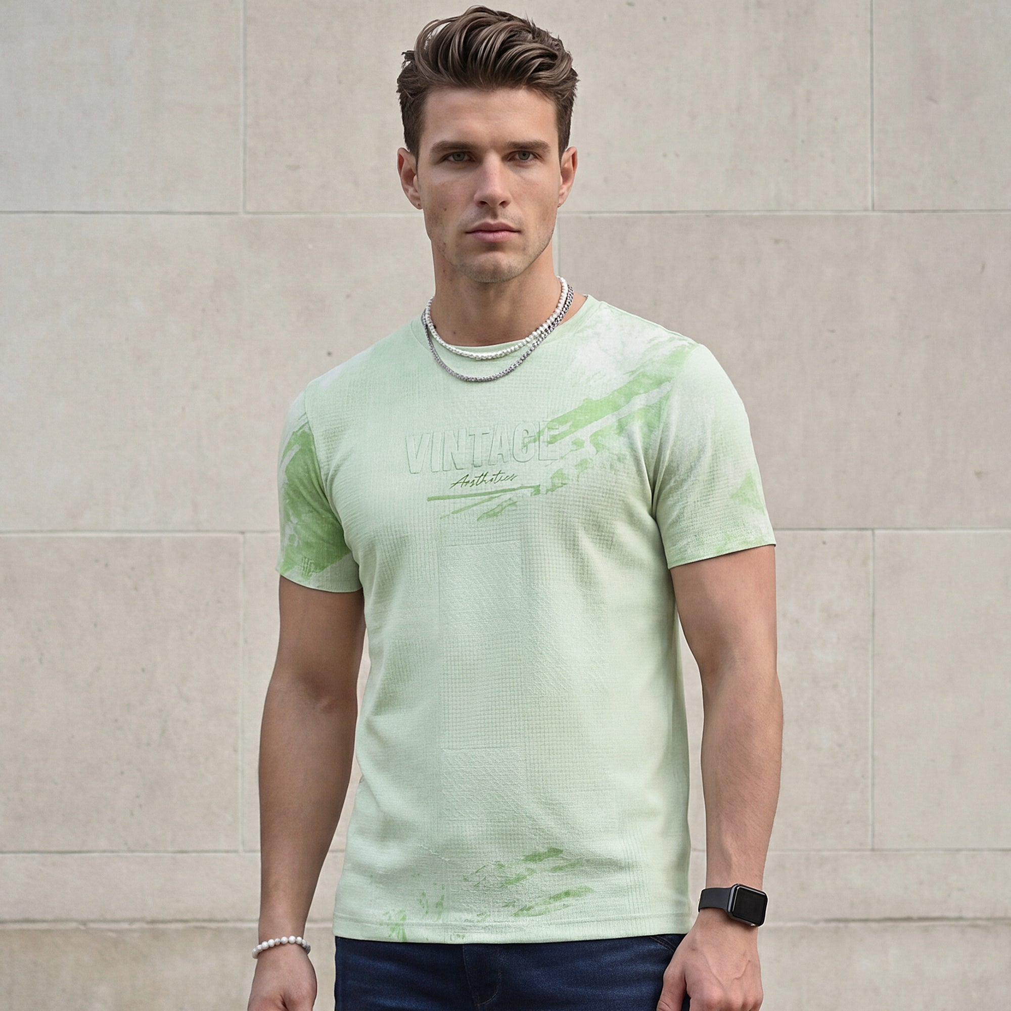 Killer Men Light Green Printed Slim Fit T-Shirts