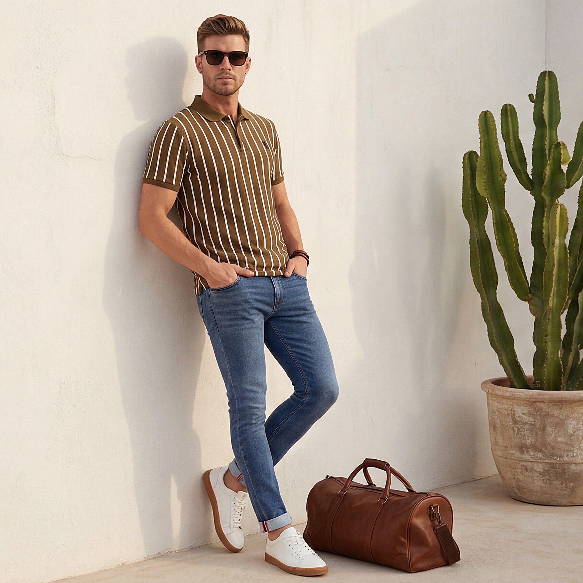 Killer Men Brown Stripe Slim Fit T-Shirts