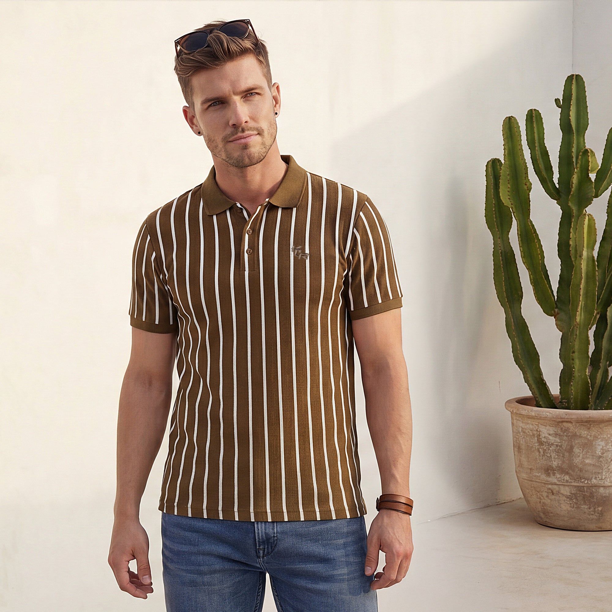 Killer Men Brown Stripe Slim Fit T-Shirts