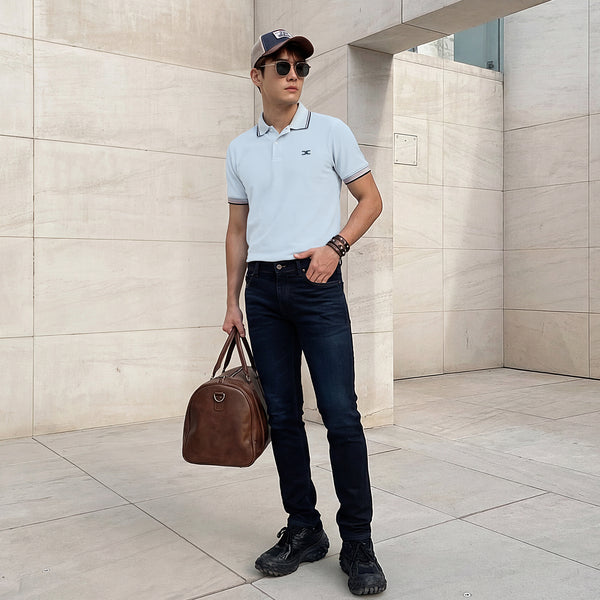 Killer Men Light Blue Solid Slim Fit T-Shirts