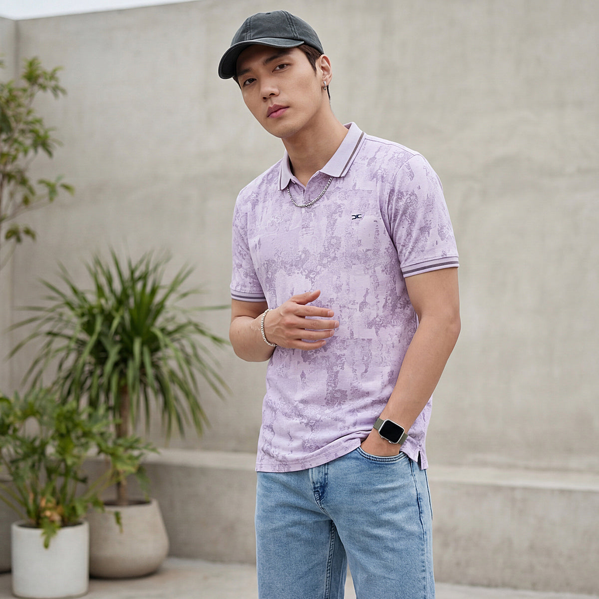 Killer Men Light Purple Printed Slim Fit T-Shirt