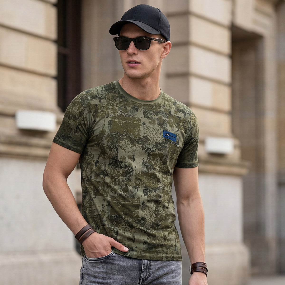 Killer Men Olive Printed Slim Fit T-Shirts