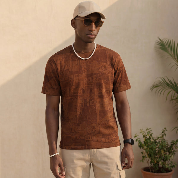 Killer Men Brown Printed Slim Fit T-Shirts