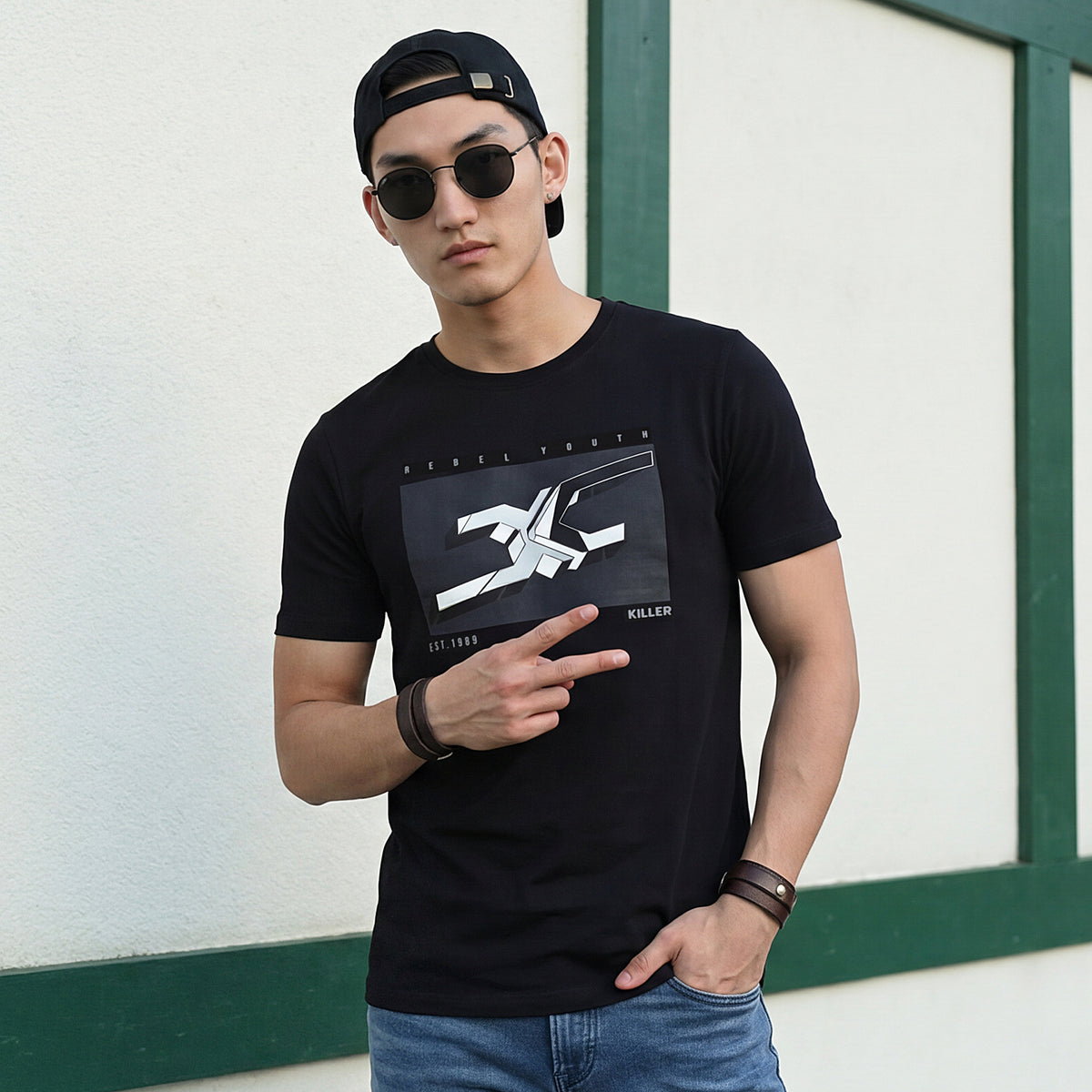 Killer Men Black Printed Slim Fit T-Shirts