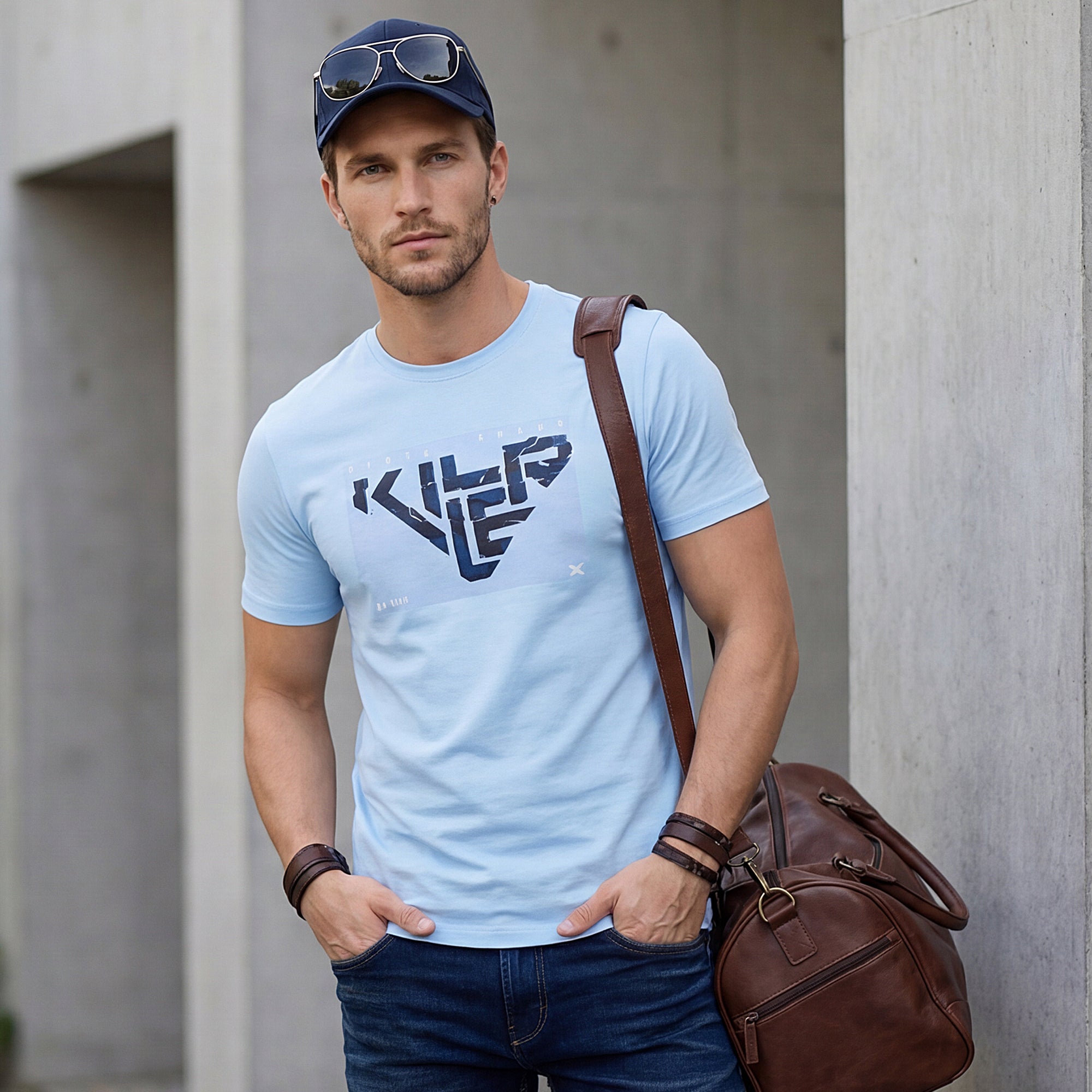 Killer Men Light Blue Printed Slim Fit T-Shirt