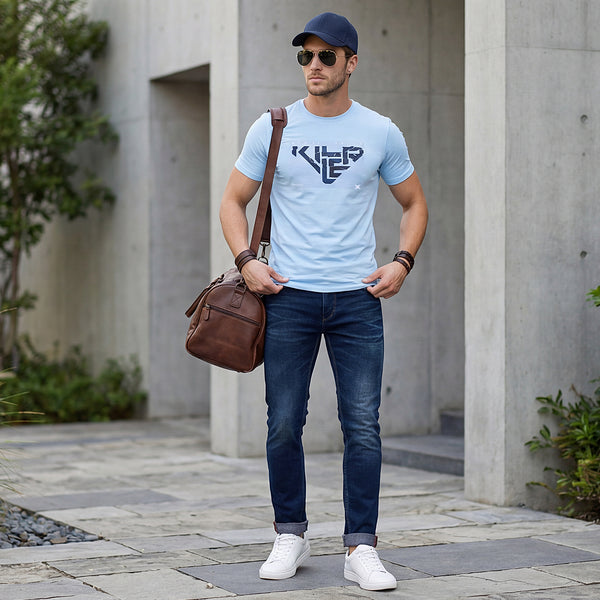 Killer Men Light Blue Printed Slim Fit T-Shirt