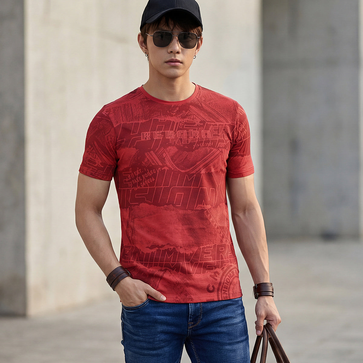 Killer Men Red Printed Slim Fit T-Shirt