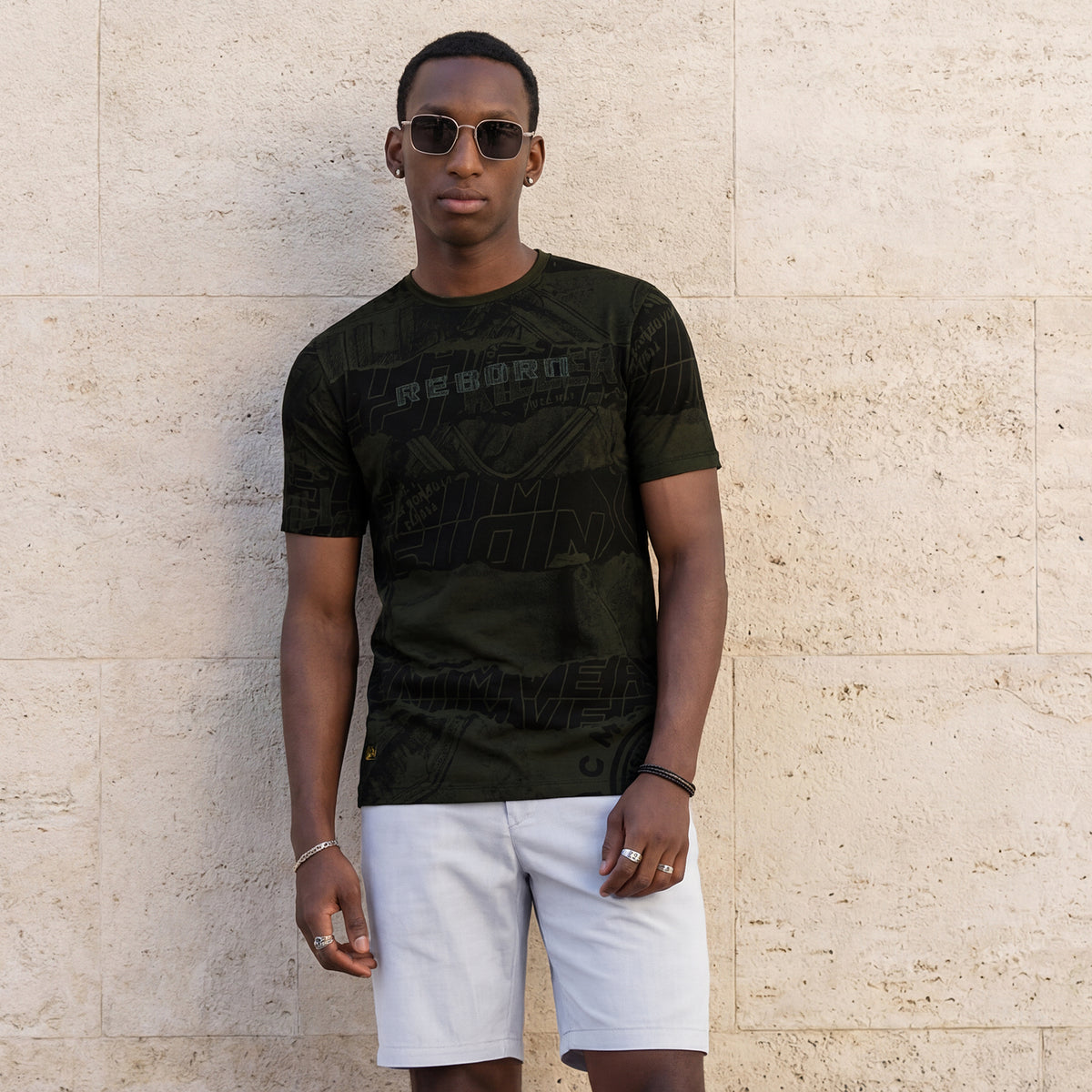 Killer Men Olive Printed Slim Fit T-Shirts