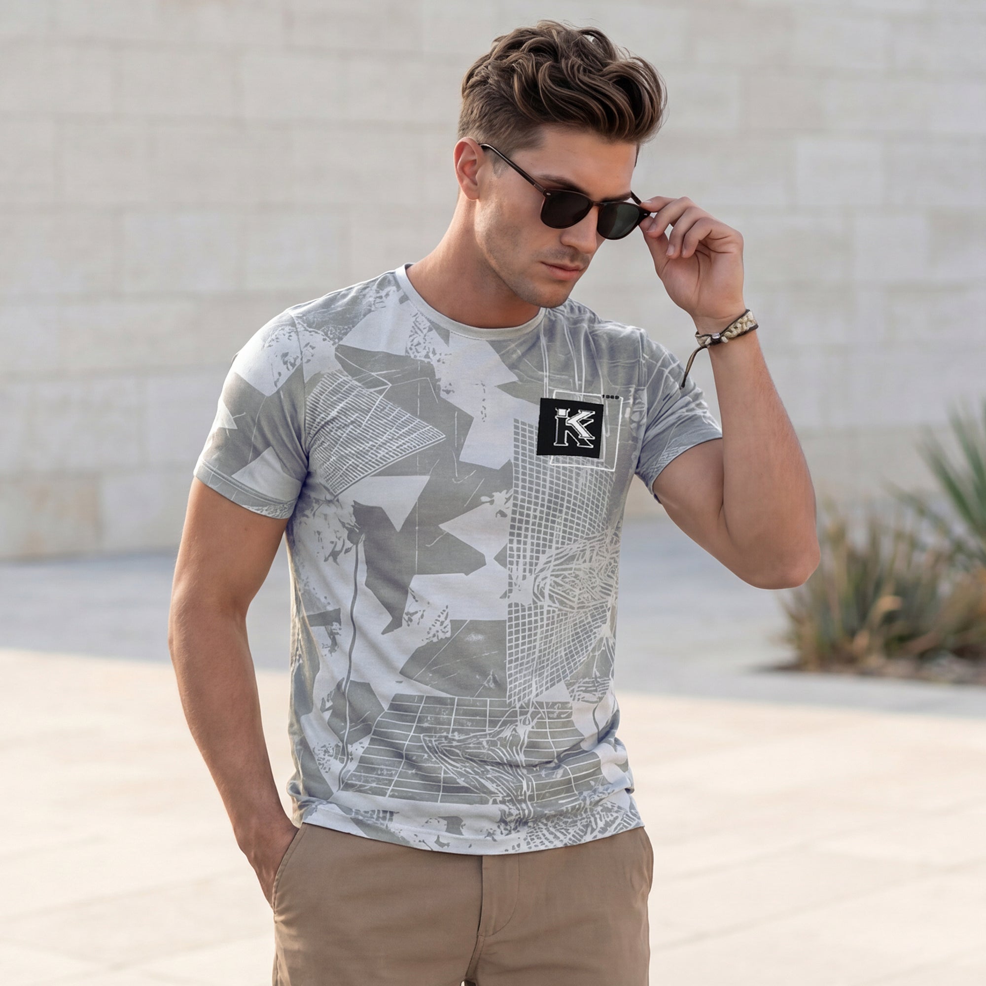 Killer Men Grey Printed Slim Fit T-Shirts