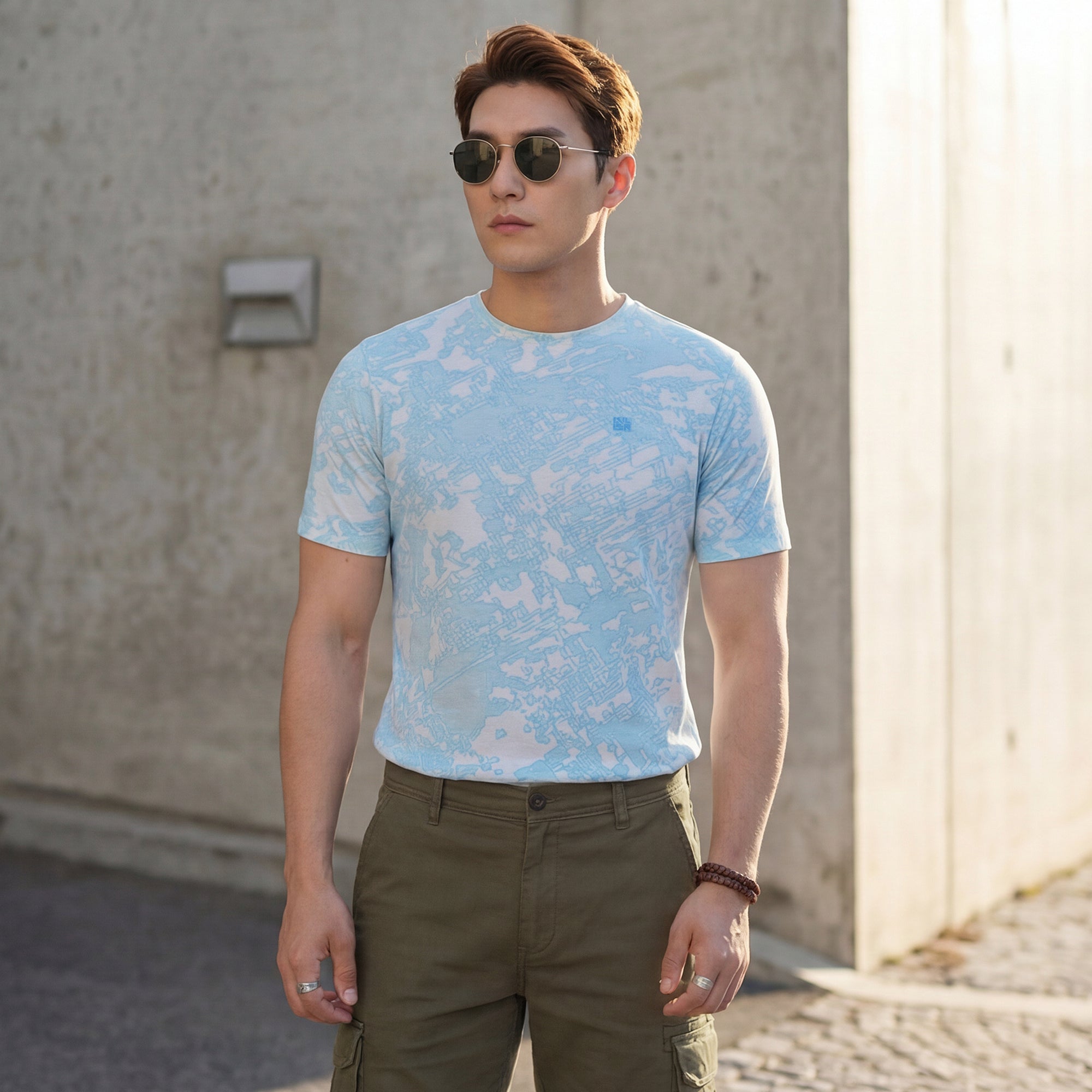 Killer Men Light Blue Printed Round Neck T-Shirts